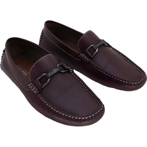 Aston Marc Men's Charter Driving Loafers Maroon Leather Slip-On 12M - Picture 4 of 6